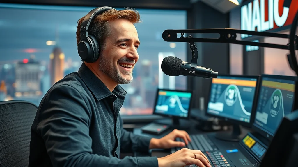 Professional broadcaster using clear General American accent in a radio studio