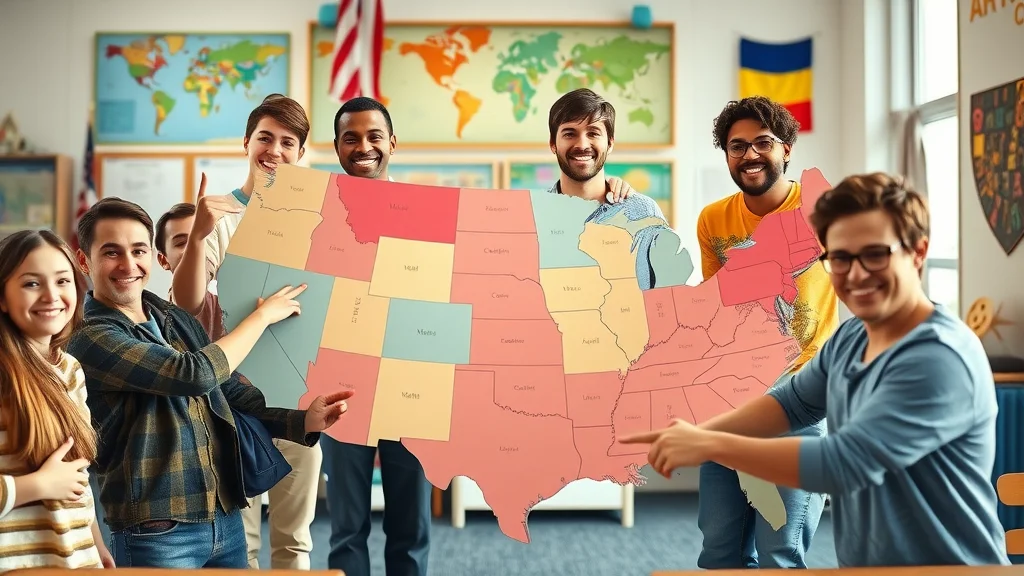 United States map showing major English accent regions with diverse people discussing accents