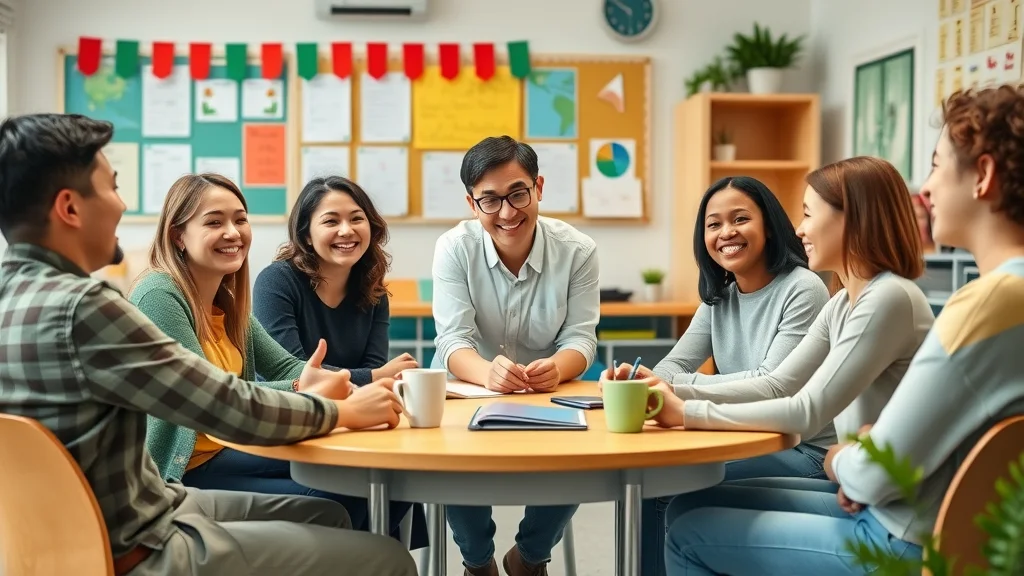 Language teacher and students practicing General American accent in classroom